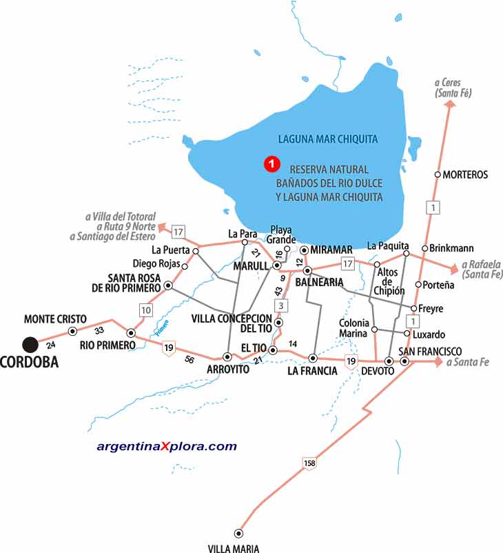 Mapa de Mar Chiquita - Area NorOeste de Córdoba