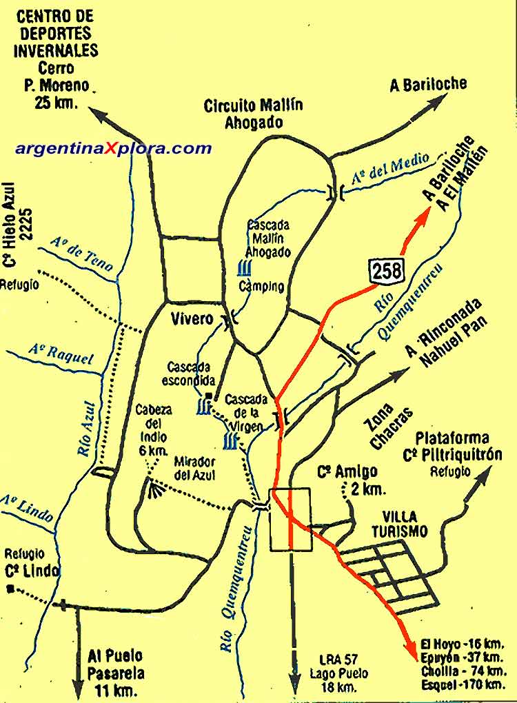 Mapa de paseos y excursiones de la región de El Bolsón - Río Negro