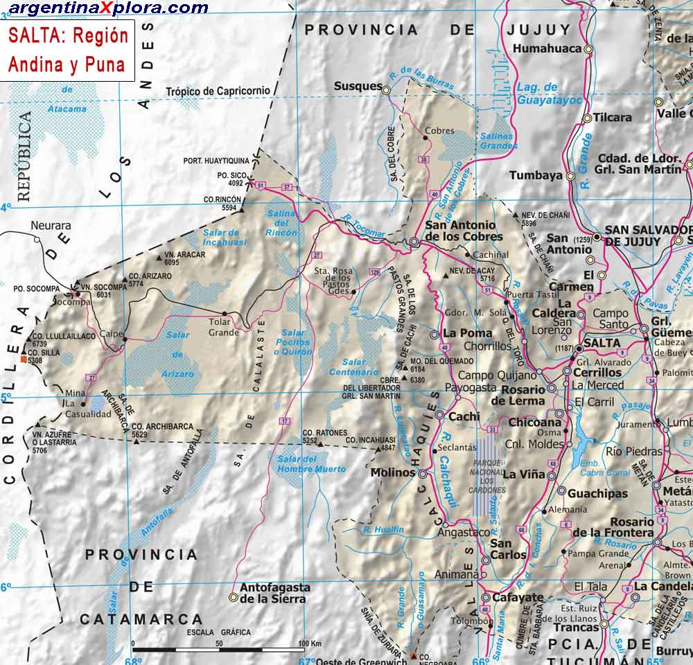 Mapa del Oeste de Salta Region Andina y Puna