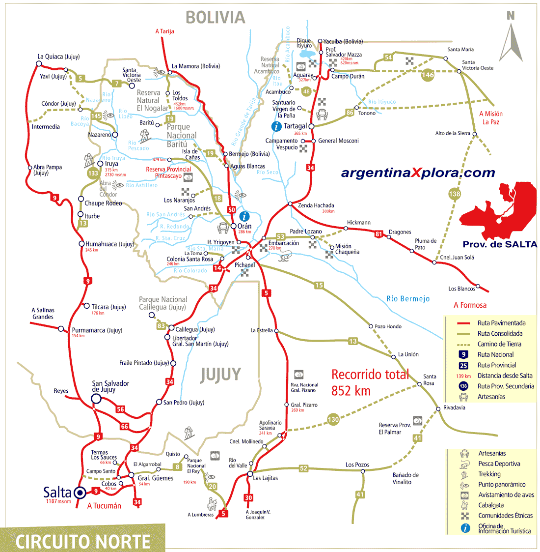 Mapa del circuito turístico del Nor-Este de la Provincia de Salta