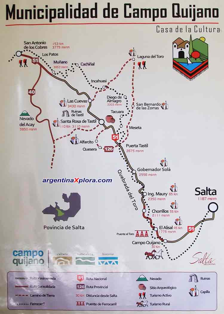 Mapa del recorrido del tren a las Nubes